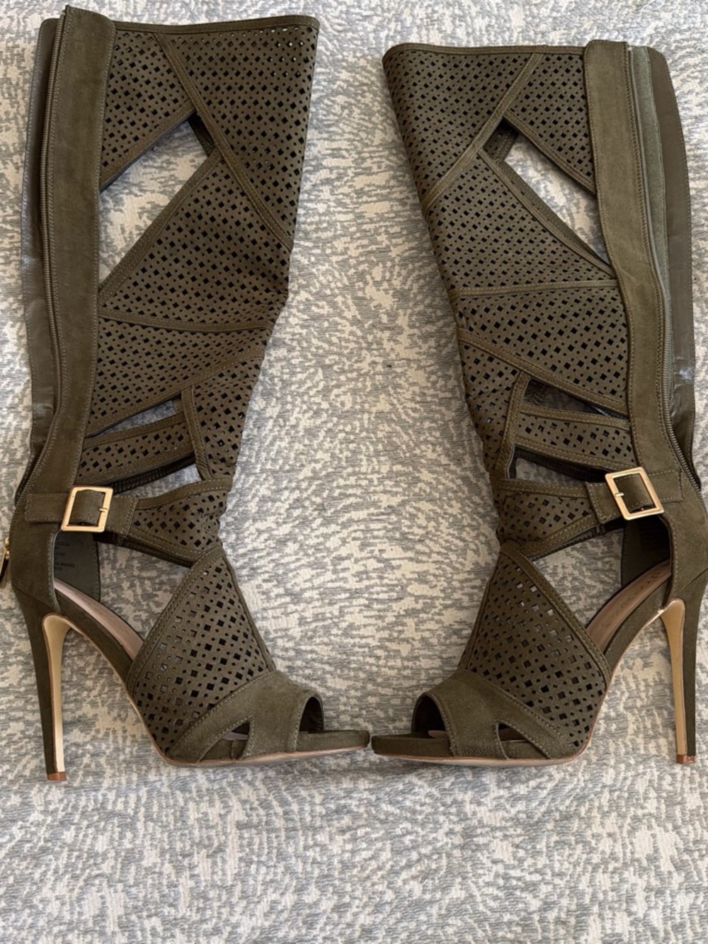 Women's Olive Cutout Knee-High Stiletto Sandals